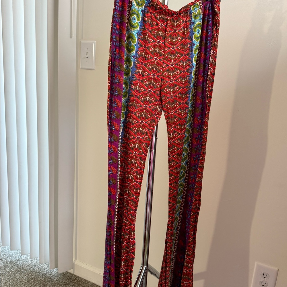 RAGA Red and Purple Patterned Wide Leg Pants